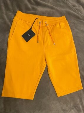 Mens Balmain Flocked Logo Cotton Sweat Shorts Bright Orange XL